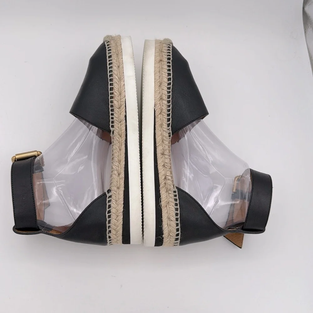 See by Chloe -women’s Glyn Espadrille black leather ankle strap platform shoes 8